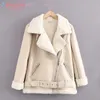 AELEGANTMIS Wysokiej jakości Faux PU skórzana kurtka dla kobiet zima zagęścić ciepłe futro kołnierz kurtki dama oversize odzieży wierzchniej 210607