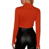 Kvinnor T-shirt Fram dragkedja Fullständig längd Vanlig ärm Turtleneck Solid färg Exposed Navel Slim Fitting Crop Top 210522