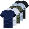 5 stks / partij Hoge kwaliteit Mode heren T-shirts V-hals Korte Mouw T-shirt Solid Casual Mannen Katoenen Tops Tee Shirt Zomer Kleding Y0322