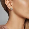 Boucles d'oreilles à double créoles scintillantes en argent sterling 925, avec nœuds brillants, pour anniversaire, fiançailles, sac à poussière, cadeaux adaptés au charme Pandora