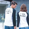 OMSJ Autumn Funny Matching Couple T Shirts His and Hers Long Sleeve Patchwork Letter Printed Pullover Outfits Clothes 210517