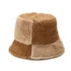 Casual Stitching Contrast Color Faux Fur Winter Stingy Brim Hats For Women Warm Bucket Hat Men Fisherman Caps