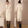 Kadın Ince Beyaz Elbise Sonbahar Kış Uzun Kollu Kazak Balıkçı Yaka Örme Bodycon Temel Casual Giyim Vestidos 210525