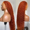 Deep Wave kleine krullende gember oranje kant voorkant synthetische haarpruik vrouwen vooraf getrokken hittebestendige dagelijkse pruiken 180% dichtheid HD natuurlijke haarlijn