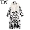 TRAF Women Chic Fashion Oversized Printed Midi Dress Vintage Long Sleeve Button-up Female Dresses Vestidos Mujer 210415