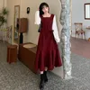 Vestido de talla grande con botones y cuello cuadrado, vestido Vintage de retazos de manga larga para mujer, moda de primavera elegante para mujer, largo 210521