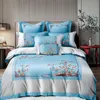 Sängkläder Sätt Lyxig Egyptisk Bomull Soft Set Blommor Broderi Duvet Cover Flat Bed Sheet Bedroom Queen King Size Pillowcases