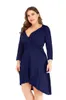 Casual Dresses 2022 Sexy Elegant For Fat Female Dress Plus Size Navy Blue Party 5XL Deep V Neck Long Sleeve Slim Vintage Pleated