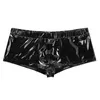Men Faux Leather Sexy Lingerie Underpants Bulge Pouch Penis Hole Boxer Shorts Low Waist Panties Gay Erotic Latex Underwear238R
