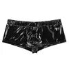 Homens Faux Leather Sexy Lingerie Underpants Bolge Bolge Penis Hole Boxer Shorts Low Cintura Calcinha Gay Erótica Látex Lear