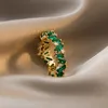 Copper emerald ring female fashion personality Japanese light luxury high-end fashion all-match ladies index finger ring jewelry CX220314