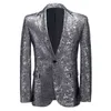 光沢のあるシルバーブロケードスーツジャケット男性ブランドワンボタン襟タキシードドレスブレザー男性スリムフィット結婚式のパーティーコスチュームHomme 210522