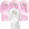 Custom Wedding Matron of Honor Robe Maid of Honor Robe Bride Bridesmaid Robe Flower Print Women Silk Satin Kimono Bathrobe 210901