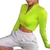 Kvinnor T-shirt Fram dragkedja Fullständig längd Vanlig ärm Turtleneck Solid färg Exposed Navel Slim Fitting Crop Top 210522