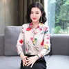 Koreańska Moda Jedwabna Kobiety Bluzki Office Lady Satin Koszula i Bluzka Kwiatowy Długi Rękaw Damskie Topy Plus Rozmiar XXL 210531
