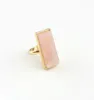 Fashion gold Plated rectangle Pink Rose Quartz Crystal Rings Geometric Natural Stone Ring for Women Jewelry gift MKI