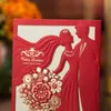 (20 pieces/lot) Laser Cut Red Wedding Invitations Card Bride And Groom Greeting Cards With Envelope Party Supply CX068