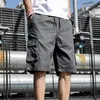 Shorts Multi Poche Été Lâche Fermeture Éclair Culottes Kaki Gris Plus La Taille Pantalon Court Casual Coton Noir Long Mens Cargo Shorts # F3 210714