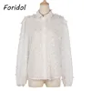 Lantern Sleeve Tassel White Blouse Tops Women Button Up Transparent Ladies Office Casual Shirts Spring 210427