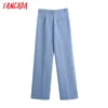 Femmes Femmes Blue Costumes Pantalons Poches Buttons Bureau Dame Pants Pantalon Be322 210416