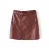 Wysoka talia z pasem faux skórzana spódnica kobiet PU Solid Mini Spódnice Streetwear Kobieta Front Zipper Krótki A-Line 210515