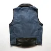 Men's Vests Mens Genuine Leather Denim Patchwork Motorcycle Biker Style Waistcoat/Vest Strong Breathable