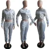 High Street Fashion Track Joggers Costume Pour Femmes Deux Pièces Tenues Sweat Top Leggings Empilés Automne Hiver Vêtements D'entraînement 210525