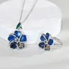 Örhängen Halsband Cloisonne Emalj Pendant Drop Rubber Ring Butterfly Flower Set Auger
