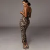 LeoPard Print Sexy Bodycon MIDI платье Женщины без рукавов спагетти ремешок V шеи летние леди мода уличная одежда клуб партии платья 210507