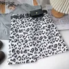 Neploe Sommer Minirock Frauen Koreanische Mode Leopard Print Faldas Bodycon Hohe Taille A-linie Halblange Jupe mit Gürtel 210422