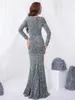 Lange Mouw Sequin Maxi Jurk Vloer Lengte Sparkles Stretch V-hals Mermaid Formele Avond Nacht Feestjurk Grijs Zwart Rood 220311