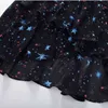 Black Casual Chiffon Estrela Impressão Joelho-Comprimento Império Elástico Cintura Saia Assimétrica Ruffle S0263 210514