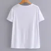 T-shirt blanc ample à manches courtes pour femmes d'été hauts polyvalents modèle de beauté de dessin animé décontracté coréen T-shirt femme 210507