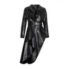 DEAT turn-down collar full sleeves asymmetrical bottoms PU leather waist belts female trench spring coat WJ86104L 210428