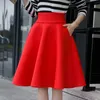 High Waist Pleat Elegant Skirt Green Black White Knee-Length Flared Skirts Fashion Women Faldas Saia 5XL Plus Size Ladies Jupe 210619