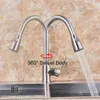 Onyzpily Brushed Nickel Mixer Faucet Single Hole Pull Out Spout Kitchen Sink Mixer Tap Stream Sprayer Head Chrome/Black Kitchen 211108