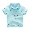 Summer Children's Clothing Baby Candy Color Turn Down Collar Cartoon Character Kids Boy Car Short Sleeve Cotton T-Shirt 210529