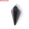 Wojiaer Collier pendentif Hexagonal Pyramide Naturel Black Agate Gem Stone Reiki Chakra Perles de pendaison Z9095