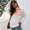 Lossky Sweatshirts Frauen Langarm Patchwork Farbe Fahsion Herbst Winter Pullover Schwarz Damen Plüsch Warme Tops Kleidung 210909