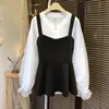Lente Mode Vrouw Mooie Puff Sleeves Tops + Zwart Vest 2 stks Sets Meisjes Dames Shirts A651 210428