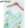 Vintage Tie Dye Sexy Sling Sukienka Kobiety V Neck Wysoka Talia Mini Satyna Szyfonowa Letnia Vestido Kobieta Wakacyjna Plaża 210430