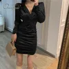 Yaz Kadın Saten Parti Uzun Kollu Vintage Zarif Lady Ipek Mini Elbise 210415