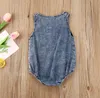 Baby romper effen kleur denim jumpsuit mouwloze jongen onesies kleding zuigeling zomer driehoek jumpsuits boutique kinderen klimmen kleding WMQ1180