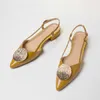Sianie Tianie Metal Deco Brand Dark Green Yellow Grey Women Low Heels Summer Shoes Point Toe Slingback Woman Sandals Size 33-43