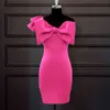 Sexy Patchwork-Bowknot-Kleid für Frauen Skew Kragen Kurzarm hohe Taille schlanke Kleider weibliche Modekleidung 210520