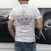 T-shirts pour hommes Nouvelle couronne strass personnalité mince mode d'été technologie lourde coton mercerisé haute qualité mâle top vêtements noir blanc m-4xl