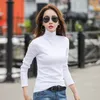 Kvinnor T-shirt Turtleneck Solid Full Sleeve Vit Top Blusas Mujer de MODA Eleganta Vintage Toppar 6974 50 210521