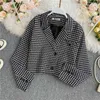 Vintage Women Tweed Jackets Höst Fashion Casual All-Match Koreansk Elegant Lady Houndstooth Short Coat Woolen Outwear 210514