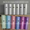 20 uncji UV Kolor Zmiana Prosta Sublimacja Tumblery Słońce Światło Wykrywanie Skinny Cylinder Wodny Tumbler z plastikową słomą