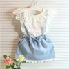 2PCS Neugeborenes Baby Mädchen Kleid Denim Trägerkleid Outfit Kleidung Set Q0716